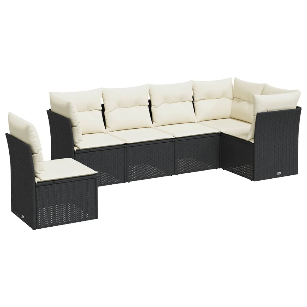 6-delige Loungeset met kussens poly rattan zwart