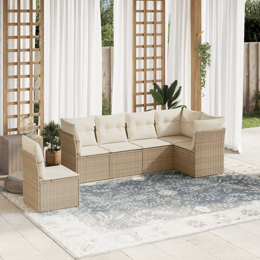 6-delige Loungeset met kussens poly rattan beige