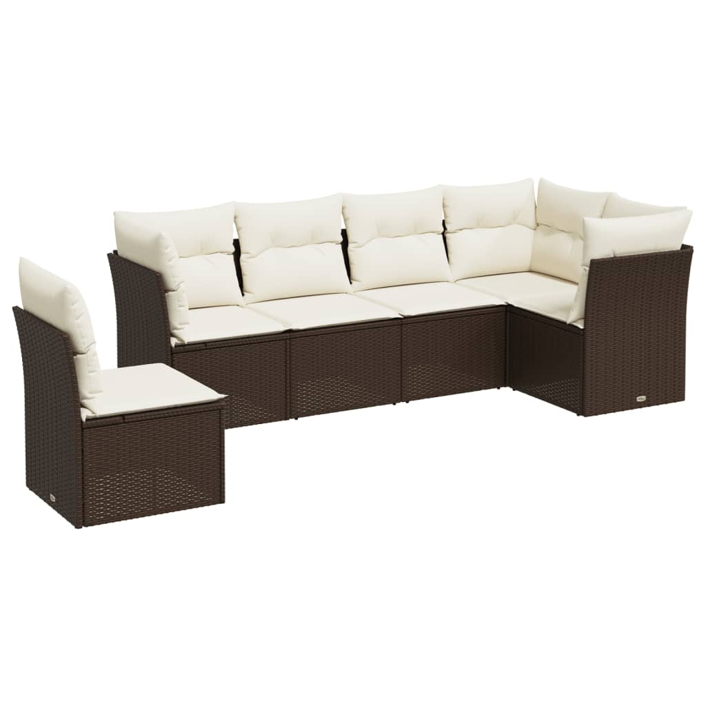 6-delige Loungeset met kussens poly rattan bruin