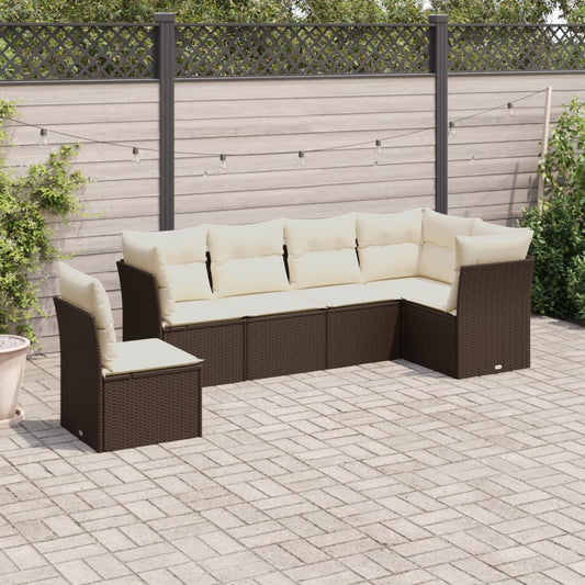 6-delige Loungeset met kussens poly rattan bruin