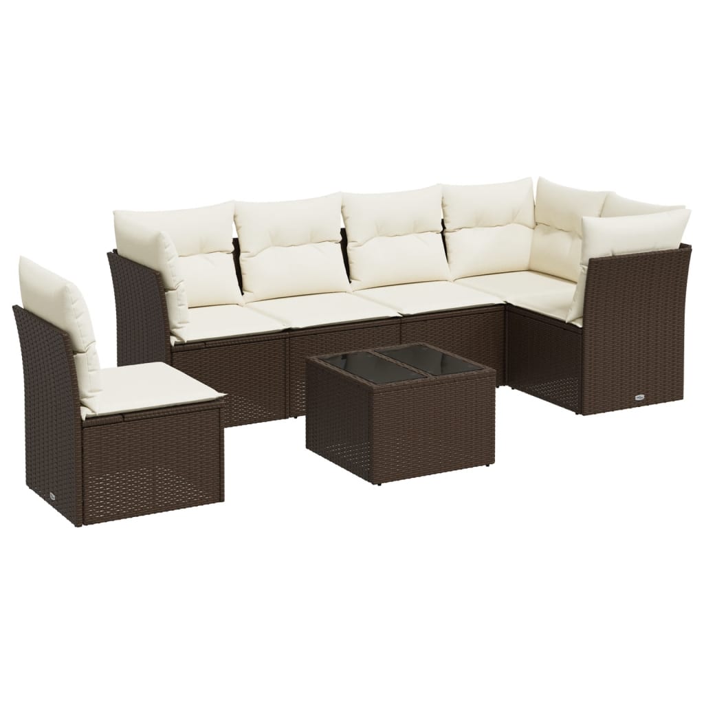 7-delige Loungeset met kussens poly rattan bruin