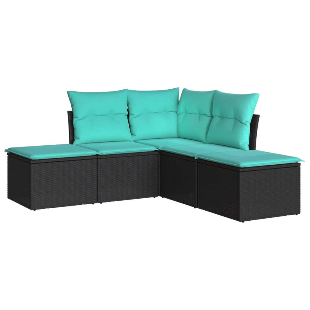 5-delige Loungeset met kussens poly rattan zwart