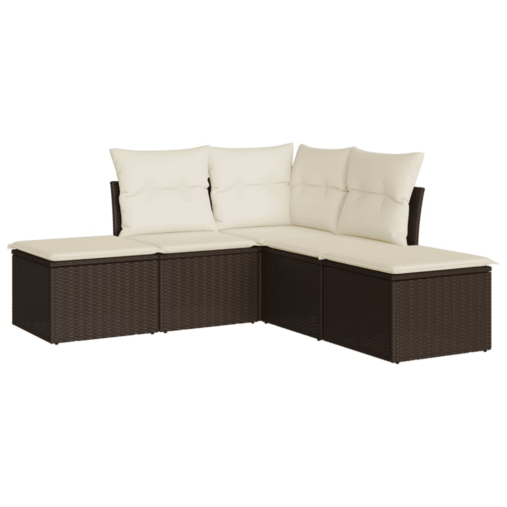 5-delige Loungeset met kussens poly rattan bruin