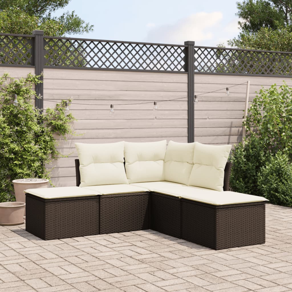 5-delige Loungeset met kussens poly rattan bruin