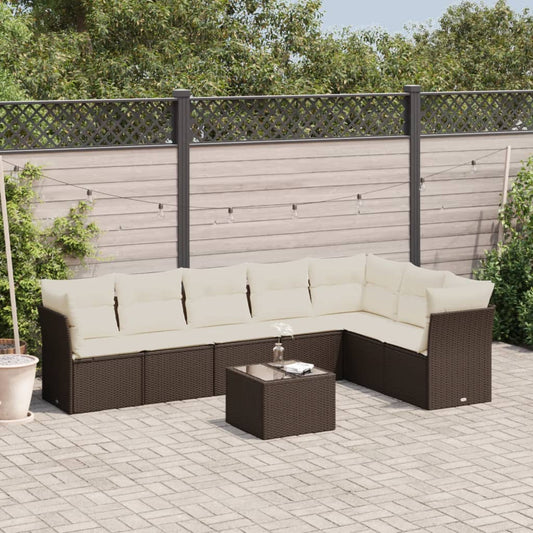 8-delige Loungeset met kussens poly rattan bruin