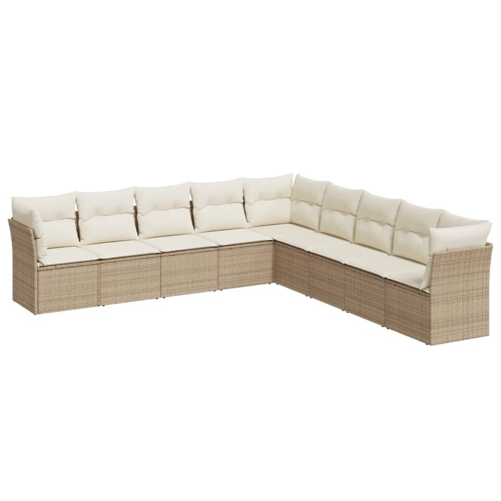 9-delige Loungeset met kussens poly rattan beige