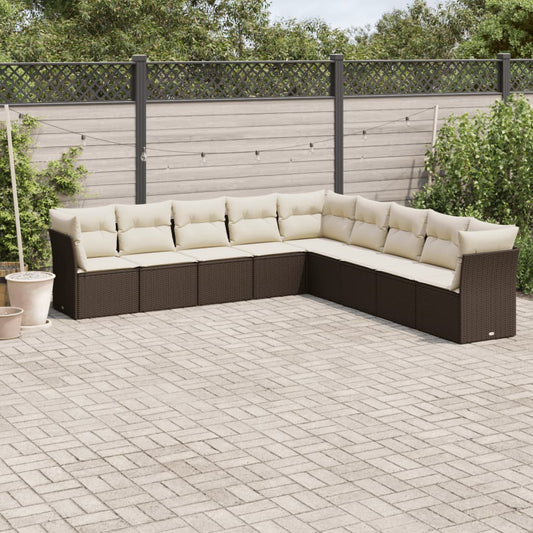 9-delige Loungeset met kussens poly rattan bruin