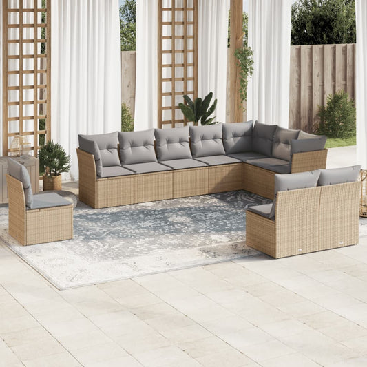 10-delige Loungeset met kussens poly rattan beige