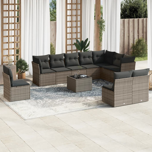 11-delige Loungeset met kussens poly rattan grijs