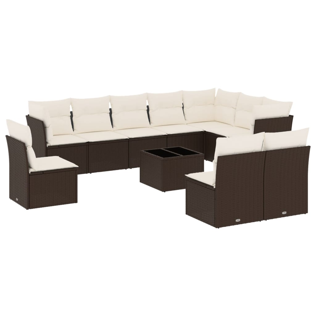 11-delige Loungeset met kussens poly rattan bruin