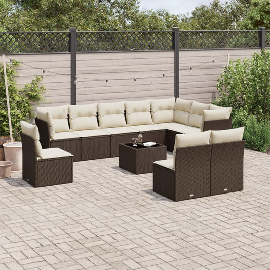 11-delige Loungeset met kussens poly rattan bruin