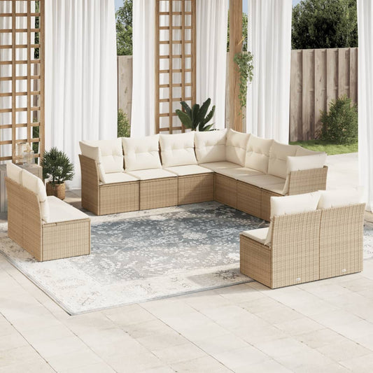 11-delige Tuinset met kussens poly rattan beige