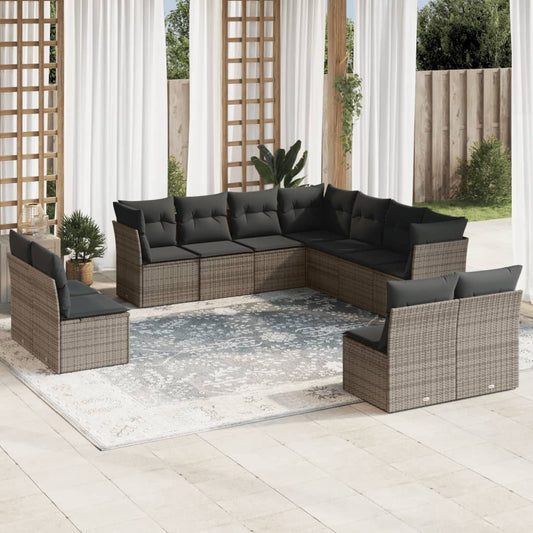 11-delige Loungeset met kussens poly rattan grijs