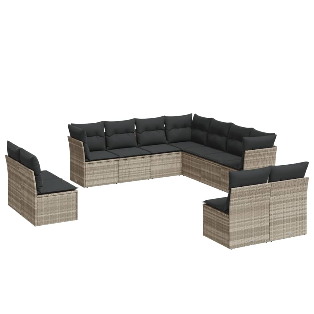 11-delige Loungeset met kussens poly rattan lichtgrijs