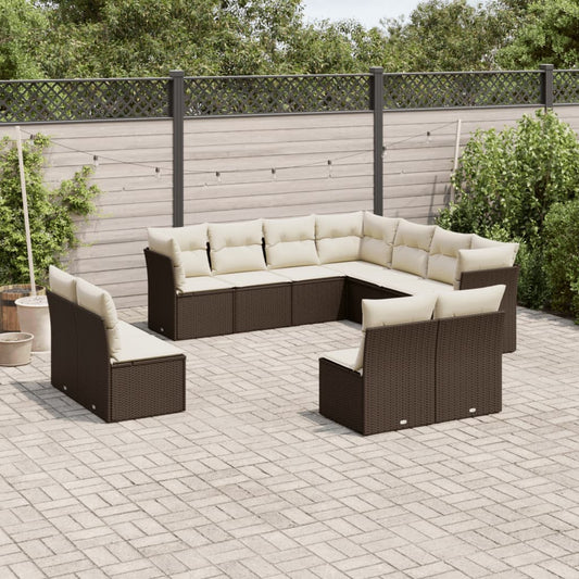 11-delige Loungeset met kussens poly rattan bruin