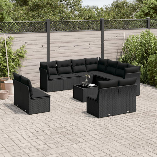 12-delige Loungeset met kussens poly rattan zwart