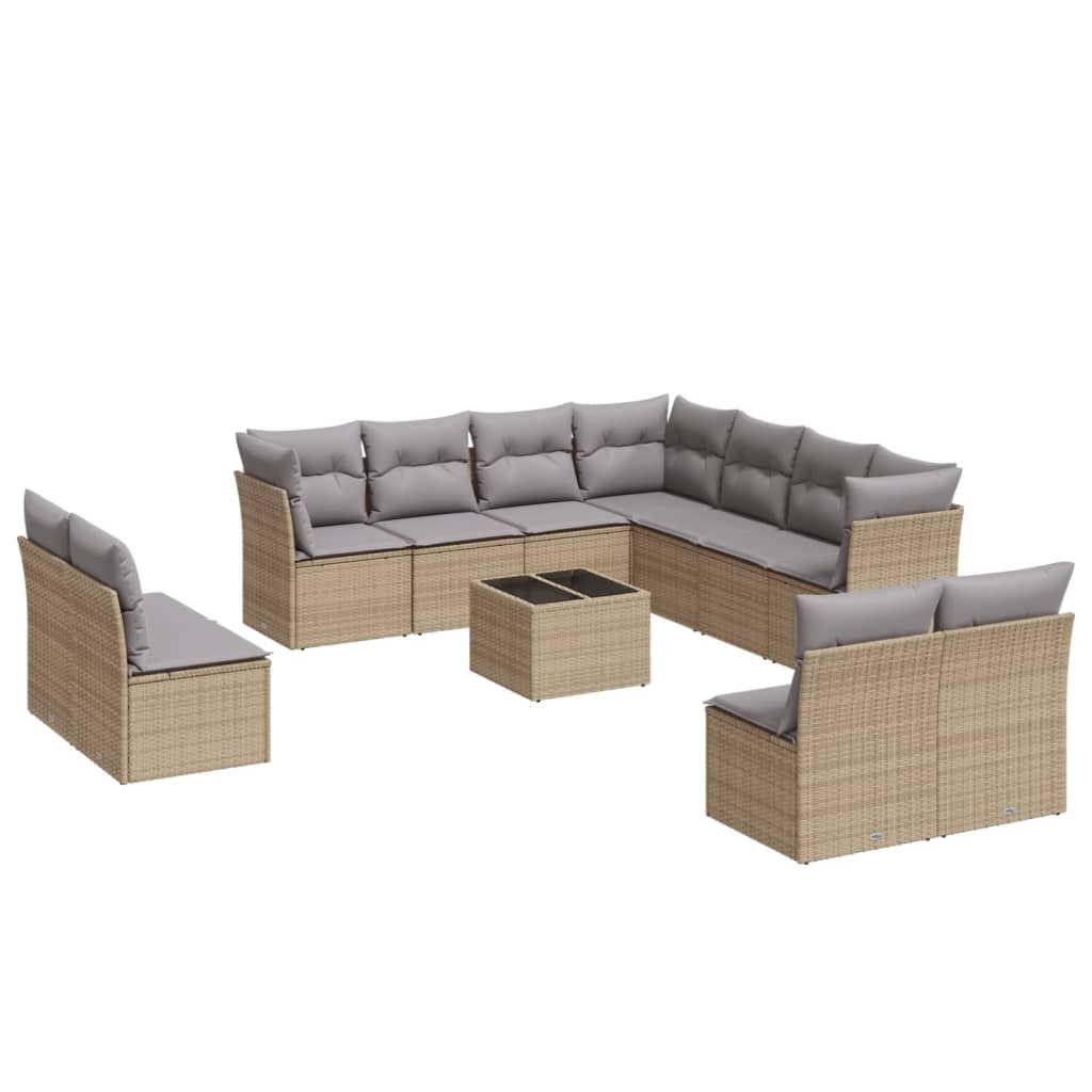 12-delige Loungeset met kussens poly rattan beige