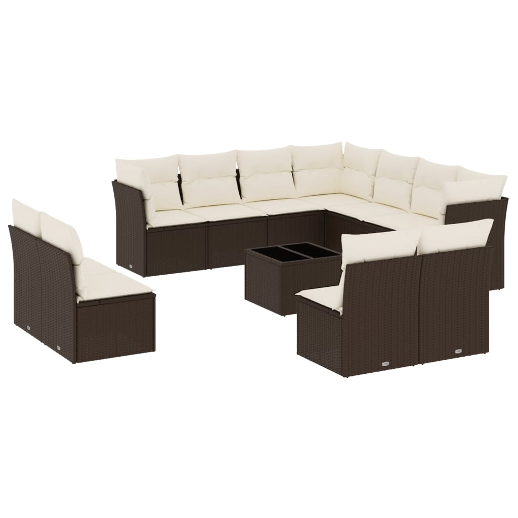 12-delige Loungeset met kussens poly rattan bruin