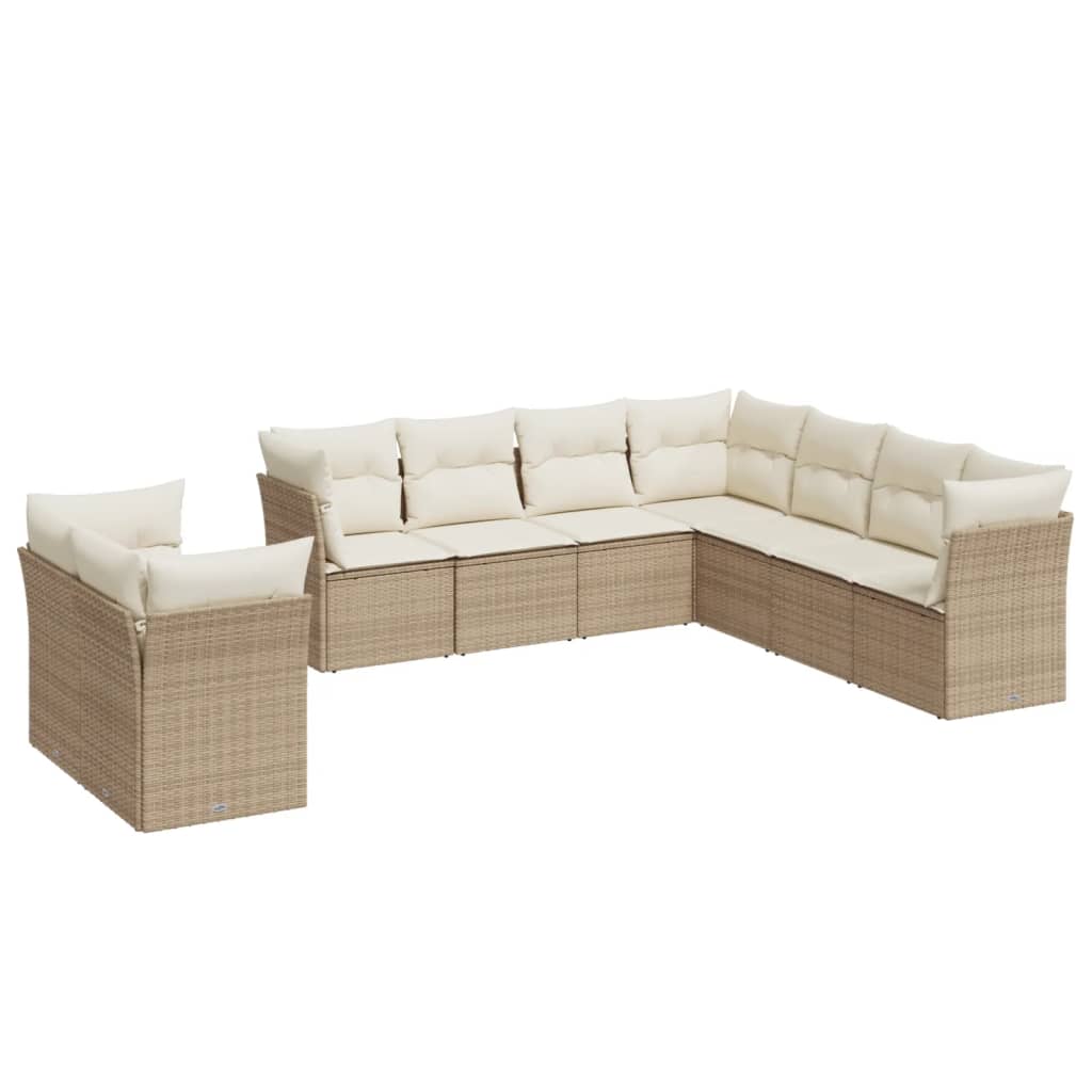 9-delige Loungeset met kussens poly rattan beige