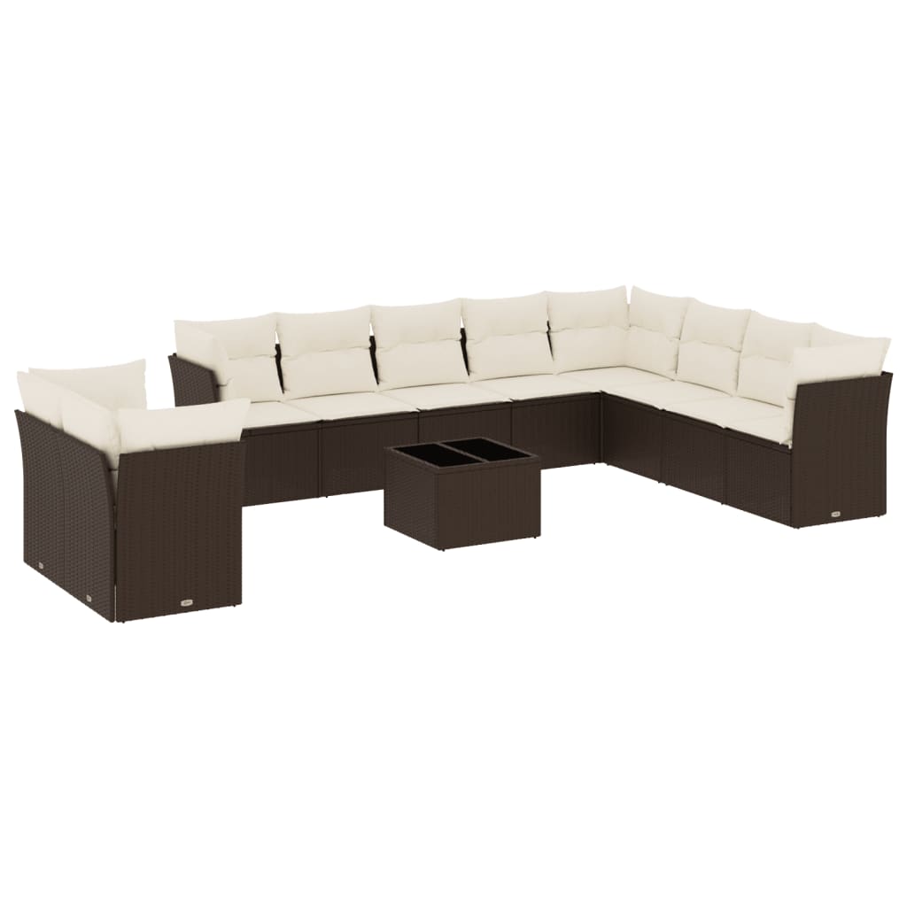 11-delige Loungeset met kussens poly rattan bruin