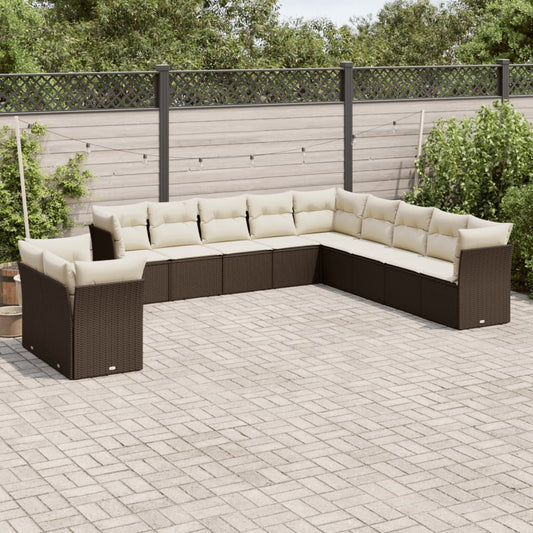 11-delige Loungeset met kussens poly rattan bruin