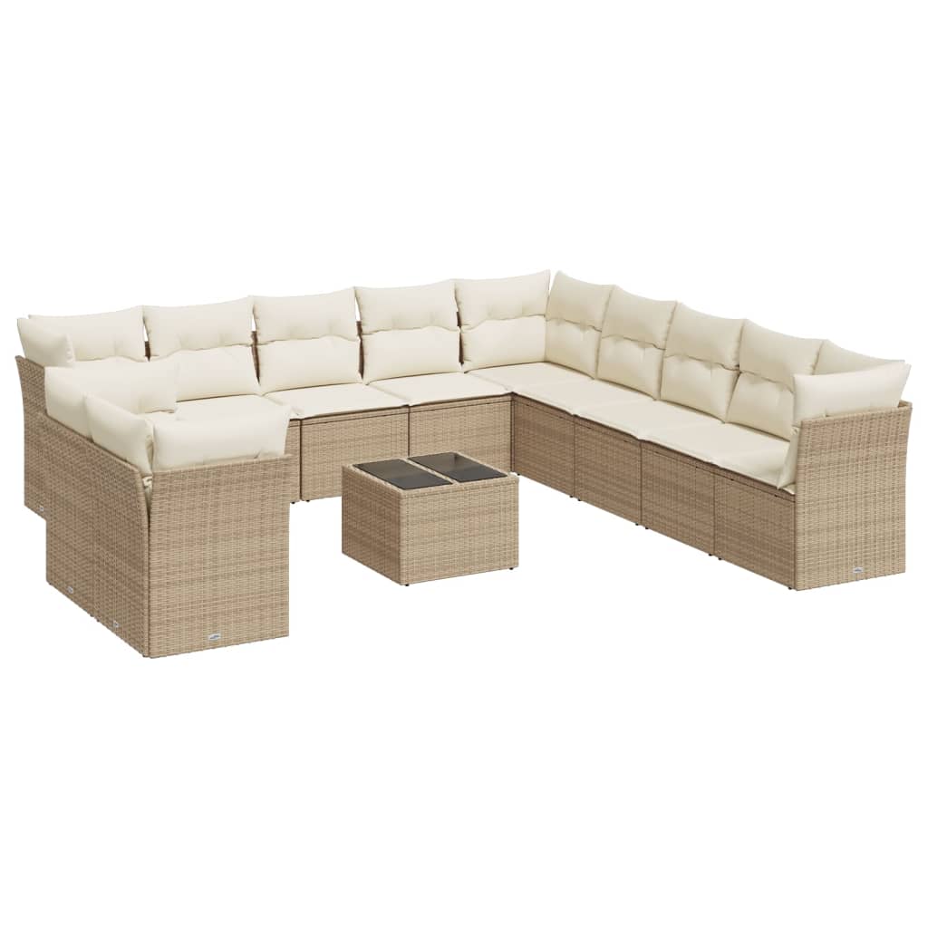 12-delige Loungeset met kussens poly rattan beige