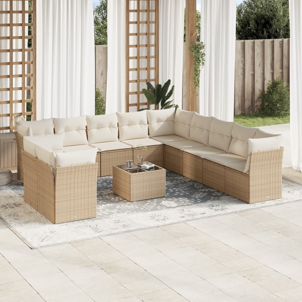 12-delige Loungeset met kussens poly rattan beige