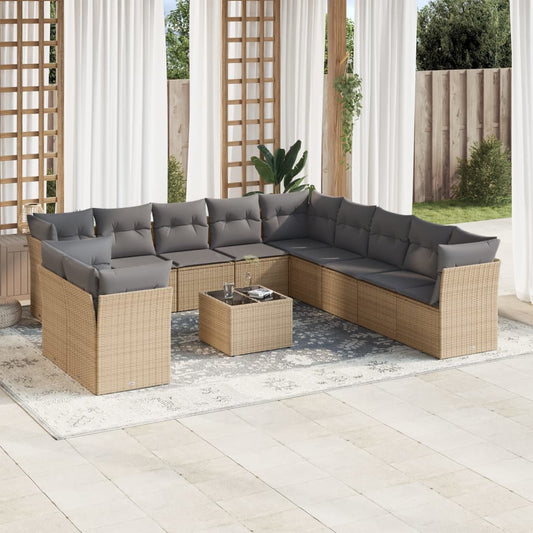 12-delige Loungeset met kussens poly rattan beige