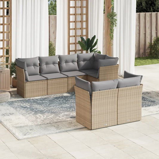 7-delige Loungeset met kussens poly rattan beige Tuinsets | Creëer jouw Trendy Thuis | Gratis bezorgd & Retour | Trendy.nl