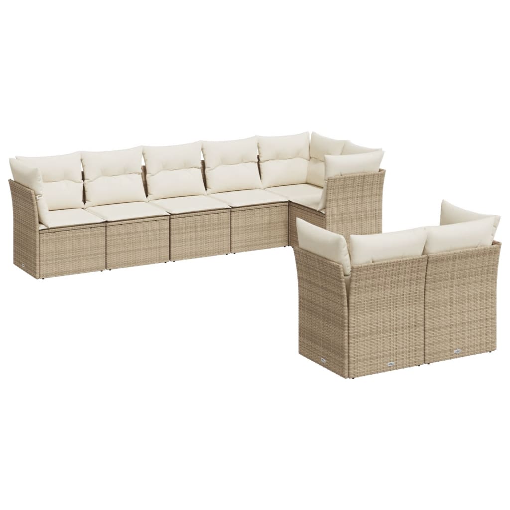 8-delige Loungeset met kussens poly rattan beige