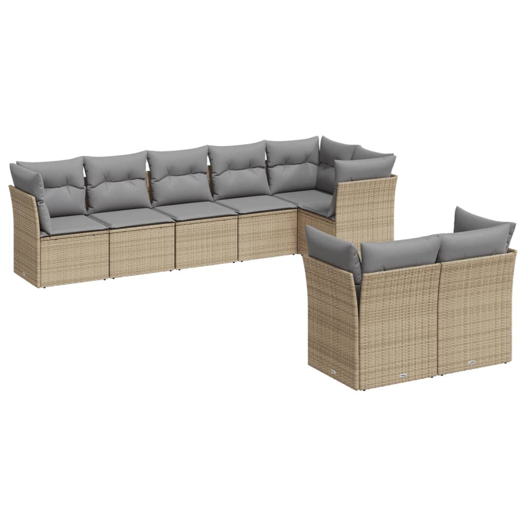 8-delige Loungeset met kussens poly rattan beige