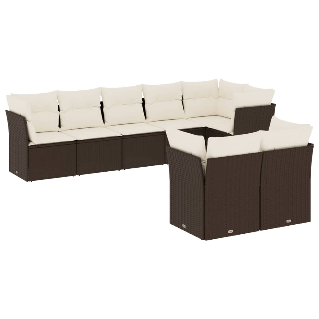 8-delige Loungeset met kussens poly rattan bruin