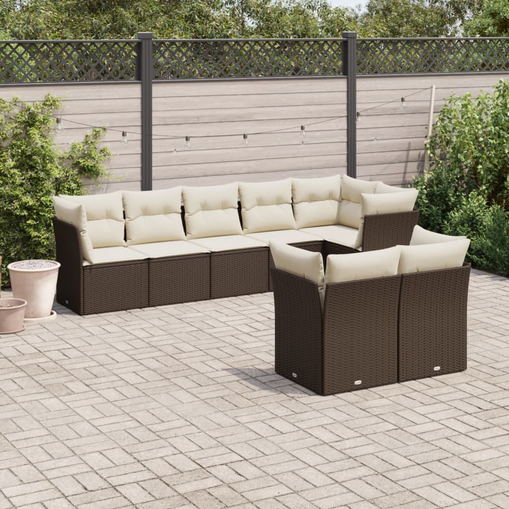 8-delige Loungeset met kussens poly rattan bruin