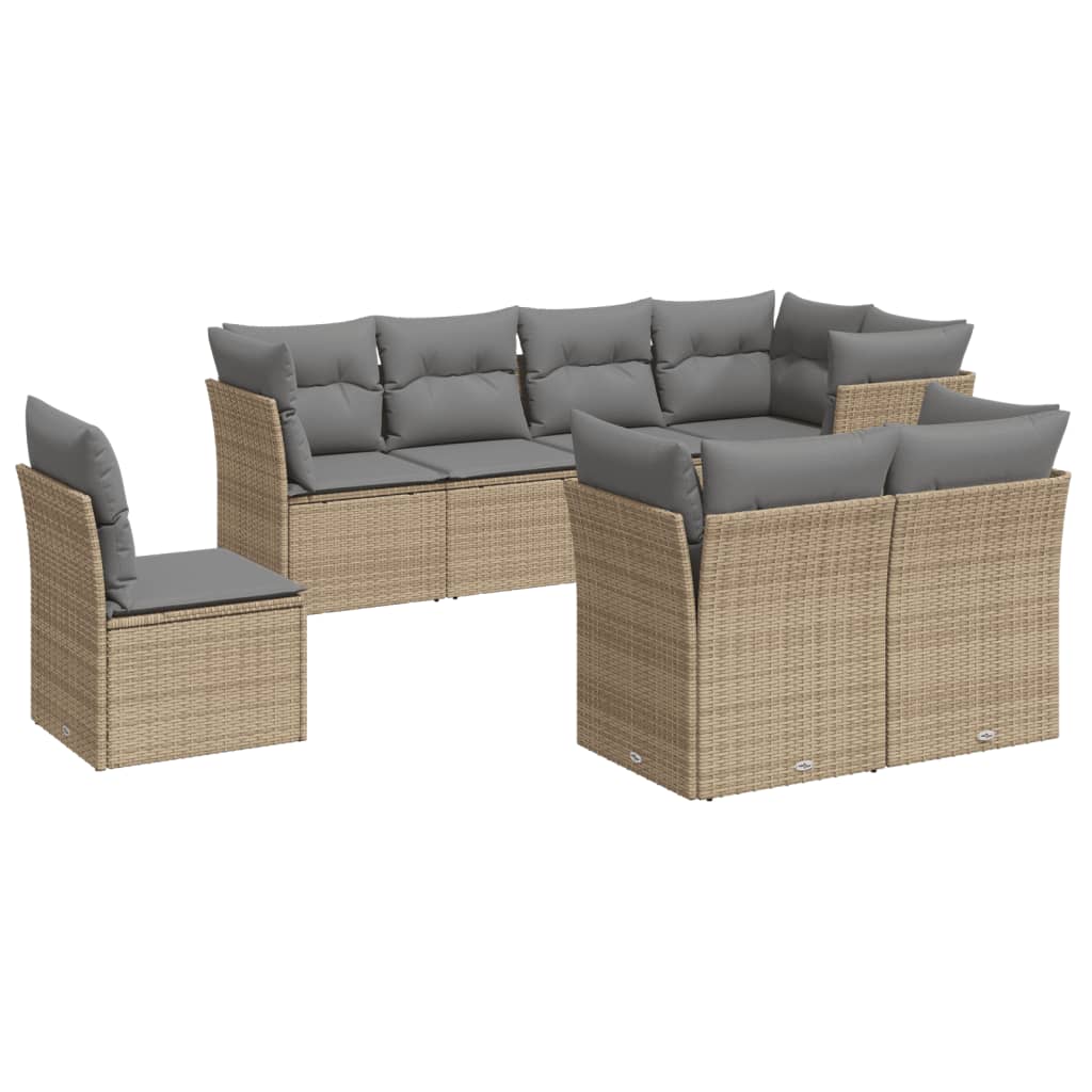 8-delige Loungeset met kussens poly rattan beige