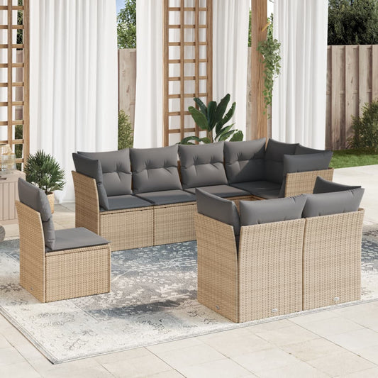 8-delige Loungeset met kussens poly rattan beige