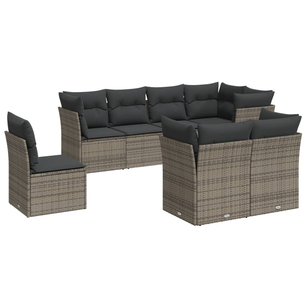 8-delige Loungeset met kussens poly rattan grijs