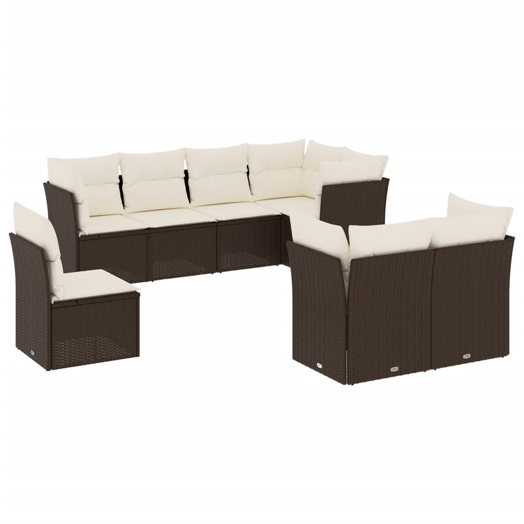 8-delige Loungeset met kussens poly rattan bruin