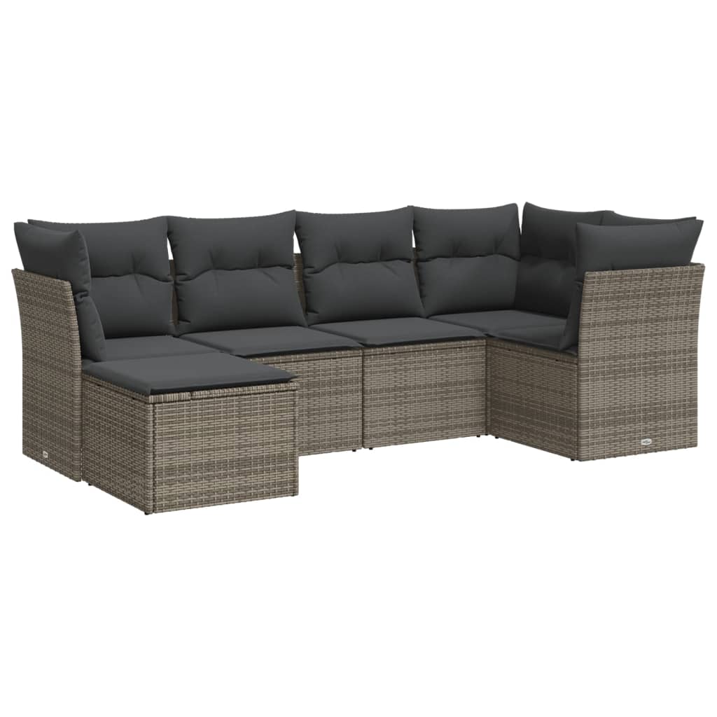 6-delige Loungeset met kussens poly rattan grijs