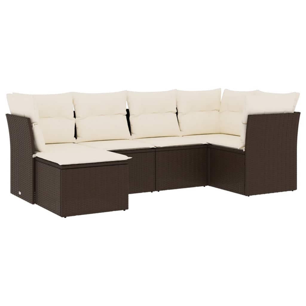 6-delige Loungeset met kussens poly rattan bruin