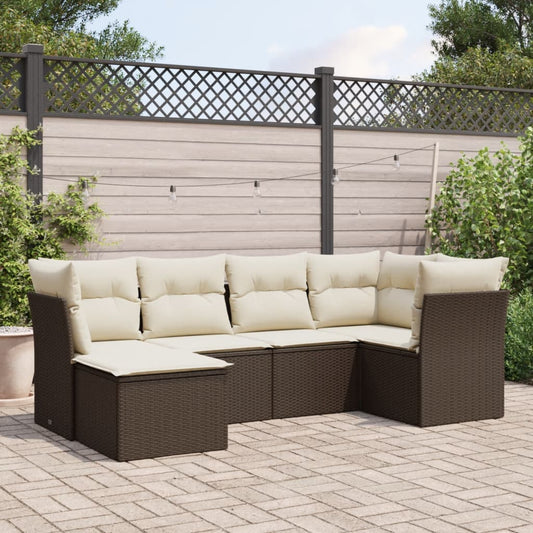 6-delige Loungeset met kussens poly rattan bruin