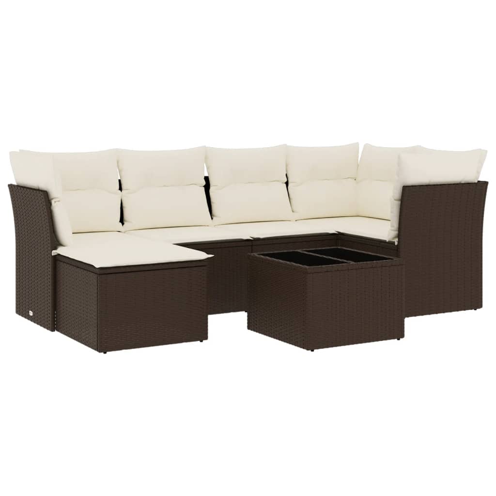 7-delige Loungeset met kussens poly rattan bruin