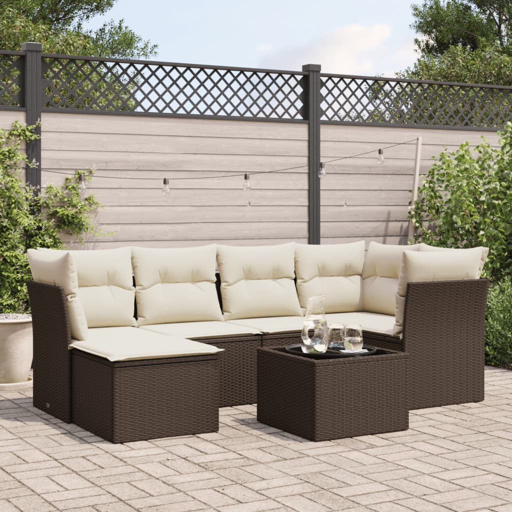 7-delige Loungeset met kussens poly rattan bruin