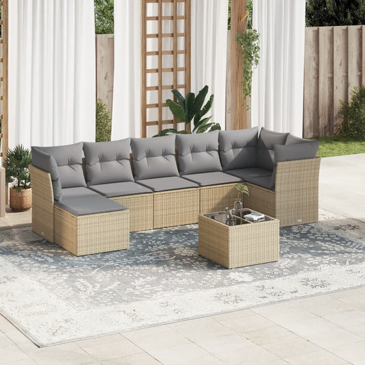 8-delige Loungeset met kussens poly rattan beige