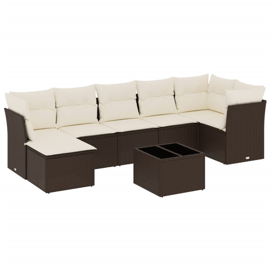 8-delige Loungeset met kussens poly rattan bruin