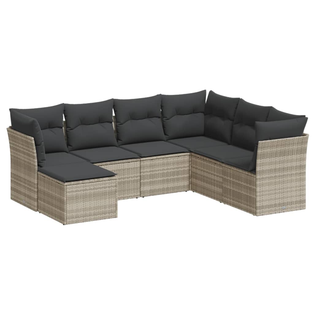 7-delige Loungeset met kussens poly rattan lichtgrijs