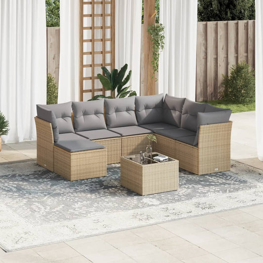 8-delige Loungeset met kussens poly rattan beige