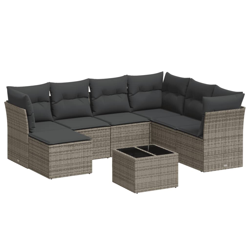 8-delige Loungeset met kussens poly rattan grijs