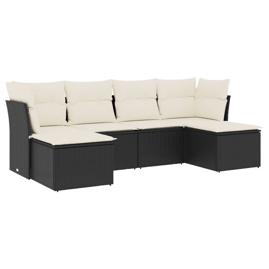 6-delige Loungeset met kussens poly rattan zwart