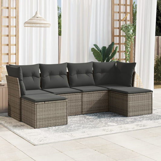 6-delige Loungeset met kussens poly rattan grijs