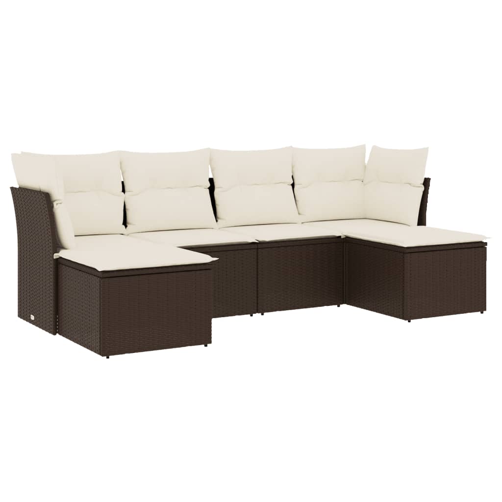 6-delige Loungeset met kussens poly rattan bruin